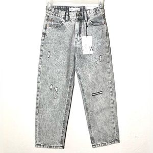 New Zara Girls Mom Fit Gray Stone Washed Semi Distressed Size 9 Jeans